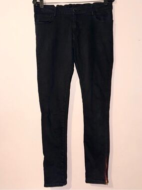 Etienne Marcel Black Denim Jeans Red Signature Zipper Ankles Skinny Size 30